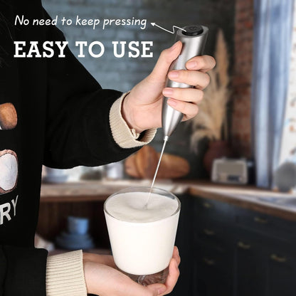 Milk Frother Handheld Electric Foam Maker Battery Operated | Drink Mixer with Stainless Steel Whisk for Cappuccino, Bulletproof Coffee, Latte, Gray, with Stand3