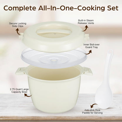 Microwave Rice Cooker 2.75 Quart Rice Steamer Cooker & Microwavable Pasta Maker with Steam Release Vent - 10 Cups Large Vegetable Steamer Bowl -, Dishwasher Safe6