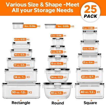 50 PCS Food Storage Containers with Lids Bpa-Free (25 Containers & 25 Lids)2