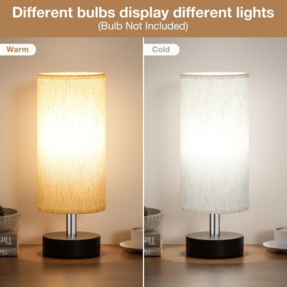 Small Table Lamp for Bedroom - Bedside Lamps for Night Stands | Bulb Not Included | Minimalist Desk Lamp | Linen Fabric Shade | for Living Room | for Dorm | 11.6" Inline Control3
