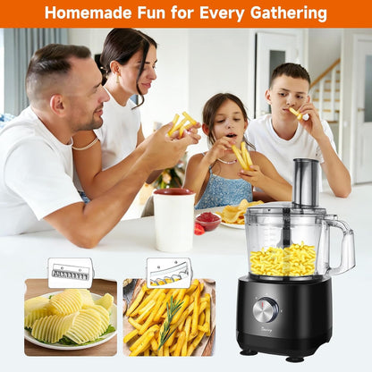 7-Cup Food Processor with Storage Drawer, 9-Blade for Home Meal Prep | Cheese Grate, Wavy Slicer Meat Chopper, Dough Kneading, Veggie Salad Shred, French Fries for Party, Healthy Snacks, Baby Food7