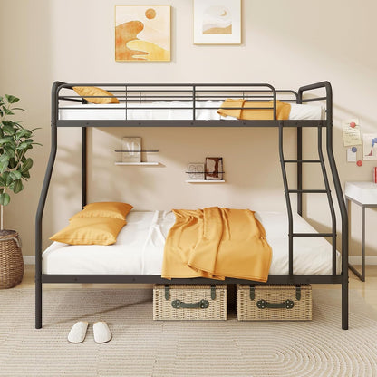 Metal Bunk Beds Twin over Full Size, Heavy Duty Bunk Bed for Teens Adults with Ladder & Guardrails, Space Saving Metal Bunk Bed for Dorm, Bedroom, Apartment, No Box Spring Needed (Black)4