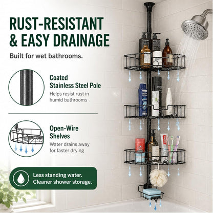 Shower Caddy Tension Pole, 4-Tier Heavy Duty Corner Organizer, 39-125 Inch5