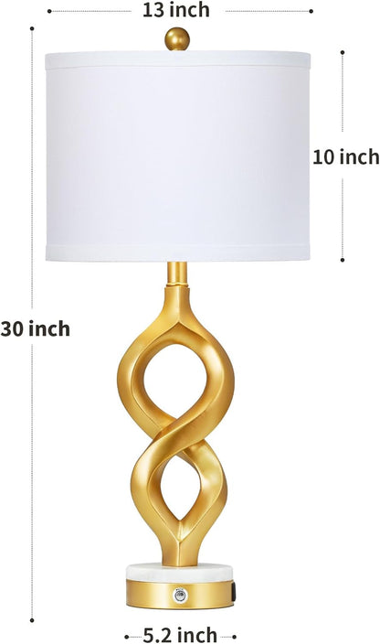 30" White and Gold Table Lamp for Living Room, Modern Touch Control Bedside Lamp for Bedroom, 3-Way Dimmable Sculptural Resin Nightstand Lamp with USB A+C Ports and 1 LED Bulb (1 Pack)7