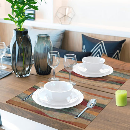 Placemats Set of 6, Southwest Turquoise Arizona Stripes Placemats, Travertine Sandstone Dining Table Placemats, Washable Wipeable Linen Cloth Fabric Place Mat, Farmhouse Holiday Party Kitchen Decor4