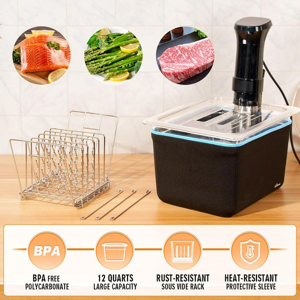 Sous Vide Container 12 Quart with Lid, Rack, Sleeve and Cookbook | Bpa-Free Complete Kit Includes Rack, Insulated Sleeve and Recipe Booklet; Compatible with Anova and Most Sous Vide Cookers.3