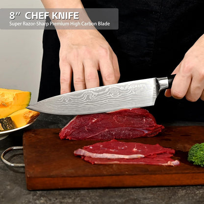 Professional Kitchen Chef Knife Sets, Razor Sharp Premium High Carbon German Steel 3 Pcs Knife Set, Ergonomic Forged Pakkawood Handle, Chef, Santoku & Utility Knife, with Premium Gift Box, for Family5
