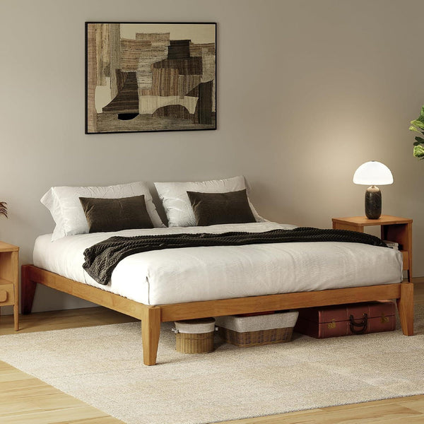Thor Premium Solid Wood Bed Frame Queen, Japanese Joinery Bed Frame with Wood Slat Support, Platform Bed, No Box Spring Needed, Easy Assembly, Minimalist & Modern Style (Light Brown)1
