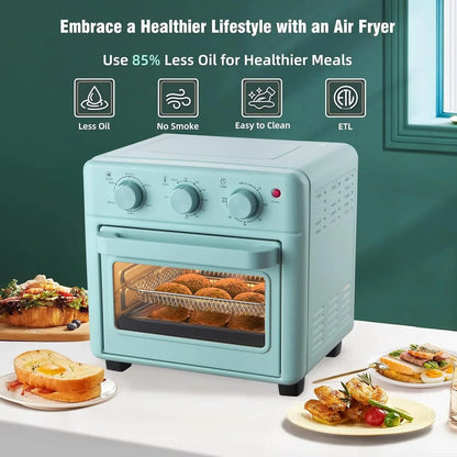 Air Fryer Toaster Oven Combo, Retro Convection Oven Countertop,16Qt Small Toaster Oven, 4-Slices or 9" Pizza,Bake,Toast,Broil, Air Fry, Rapid Heating Mini Conventional Oven, Non-Stick, Blue2