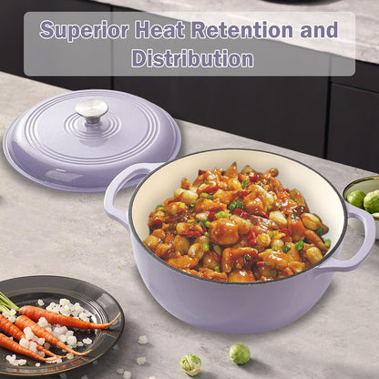6 Quart Enameled Cast Iron Dutch Oven Pot with Lid Heavy Duty Dutch Oven for Bread Baking Braising Stews Roasting Oven Safe up to 500°F Dual Handles Purple (Purple)3