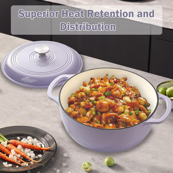 6 Quart Enameled Cast Iron Dutch Oven Pot with Lid Heavy Duty Dutch Oven for Bread Baking Braising Stews Roasting Oven Safe up to 500°F Dual Handles Purple (Purple)3