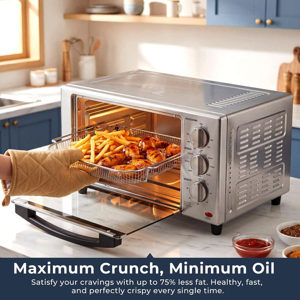 23 QT Air Fryer Toaster Oven, 7-In-1 Convection Oven Countertop | Airfry, Toast, Pizza, Bagel, Bake, Roast, Fits 12" Pizza, Stainless Steel, Easy to Clean3