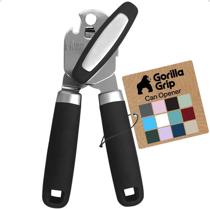 GORILLA GRIP Upgraded Model Stainless Steel Manual Can Opener, Black | US Designed, Oversized Handheld Turn Knob, Comfortable Handle for Easy Turning, Multifunctional Kitchen Tool, Open Bottles1
