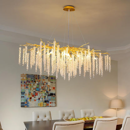 Tree Branches Chandeliers L39.5 Inch Gold Luxury Rectangular Crystal Raindrop Pendant Light 13 Lights Kitchen Island Hanging Light Fixture for Living Room Dining Room Foyer Entryway1