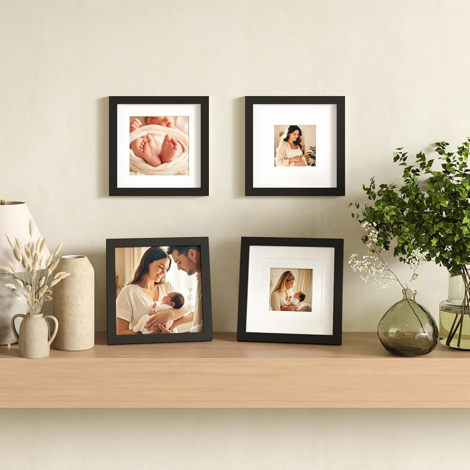 8x8-picture-frames-4-pcs-solid-wood-frame-fits-4x4-6x6-with-mat-or-8x8-without-photo-frame-covered-by-plexiglass-for-wall-hanging-and-tabletop-wooden-square-picture-frame-black