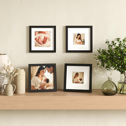 8X8 Picture Frames 4 Pcs,Solid Wood Frame Fits 4X4/6X6 with Mat or 8X8 without Photo Frame Covered by Plexiglass,For Wall Hanging and Tabletop,Wooden Square Picture Frame,Black5