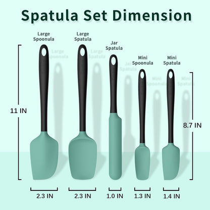 Silicone Spatula Set of 5,High Temperature Resistant, Food Grade Silicone, Dishwasher Safe, for Baking, Cooking (Aqua Green)2