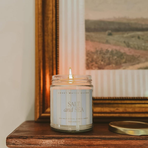Salt and Sea Patterned Candle – Soy Candles with Sea Salt, Citrus, Musk, Amber Aroma– 40 Hour Burn – 9Oz Clear Glass Jar – Ocean Summer Candles for Home Decor6