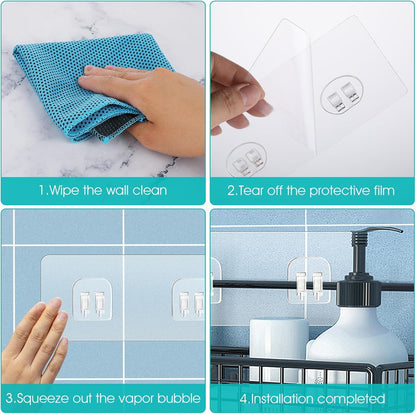 4 Pack Shower Caddy Adhesive Replacement, Strong Adhesive Sticker Hooks for Corner Shower Caddy Bathroom Shelf Basket Soap Dish Hanging Hooks Kitchen Accessories No Drilling6
