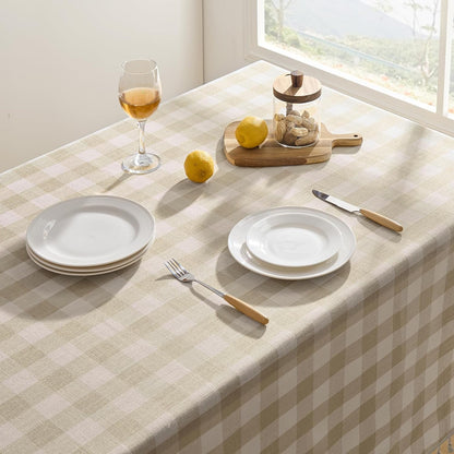 Checkered Tablecloth Rectangle, Outdoor Linen Cotton Gingham Table Cloth with Tassel, Heavy Duty Wrinkle Free Buffalo Plaid Table Cover for Kitchen Dining Summer Party - 55 X 84 Inch, Beige8