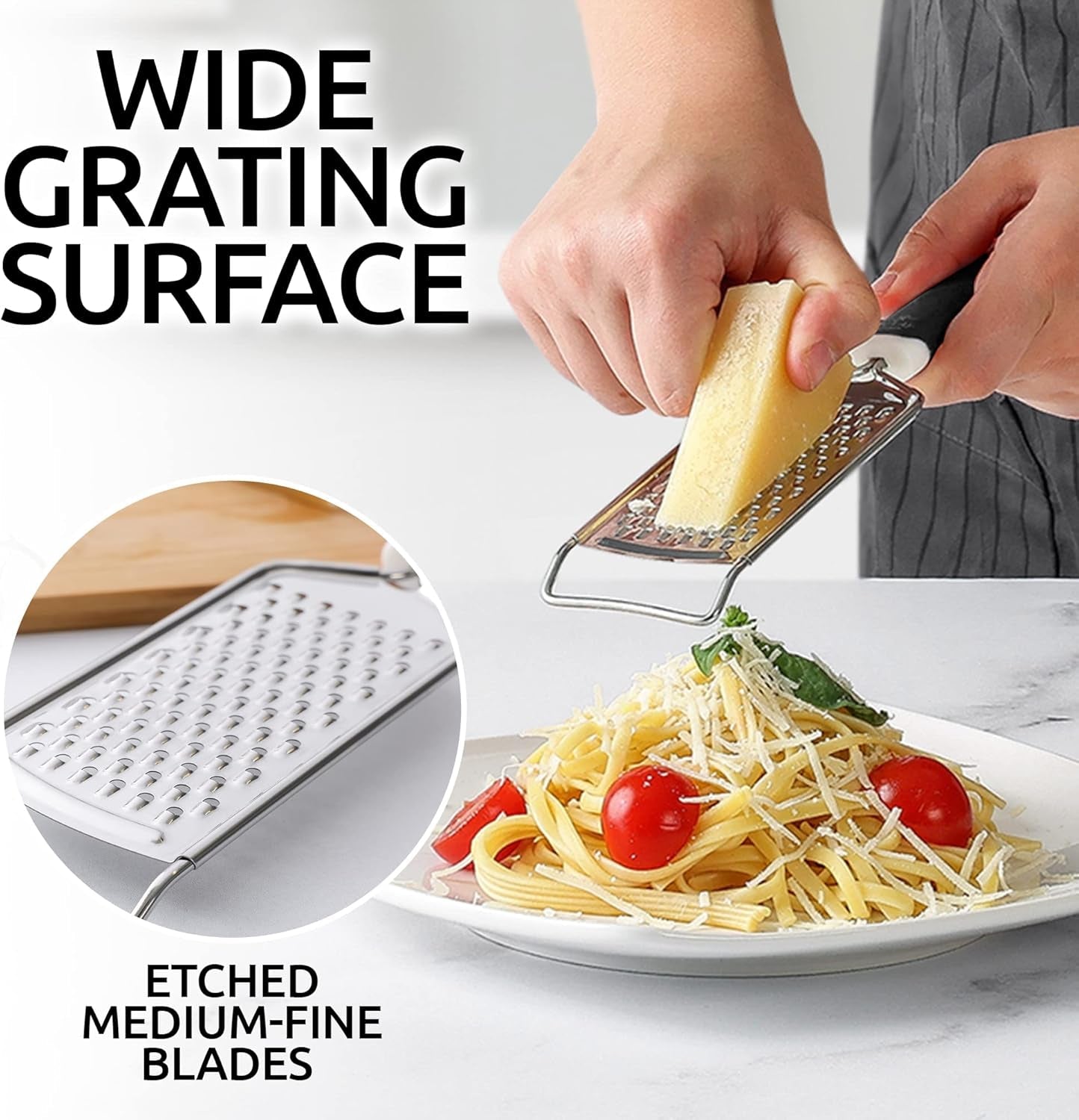 professional-cheese-grater-stainless-steel-durable-rust-proof-metal-lemon-zester-grater-with-handle-flat-handheld-grater-for-cheese-chocolate-spices-and-more-black