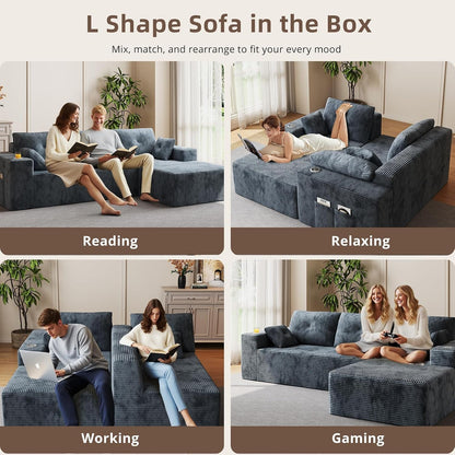 109" Boneless Couches for Living Room, Modular Sectional Sofa with Oversized Chaise, L-Shape Cloud Couch with Deep Seat (Dark Gray, Right Facing Chaise)9