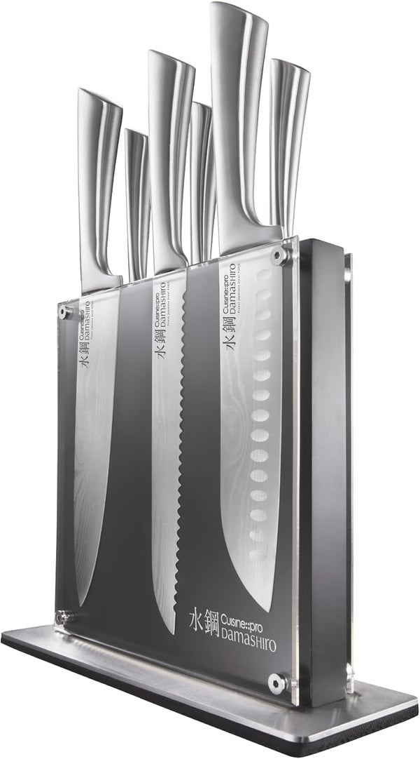 Damashiro Knife Block (Kumi, 7-Piece Chef Knife Set) - Japanese Steel Knife - Magnetic Knife Block- Damascus-Inspired Blade Kitchen Knives1
