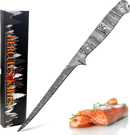 Custom Hand Forged Damascus Steel Blank Blade Fillet Knife Fisherman'S Filet Fishing Knife Blade Damascus Blade Billet Handmade Knife Making Supply (FB-08)1