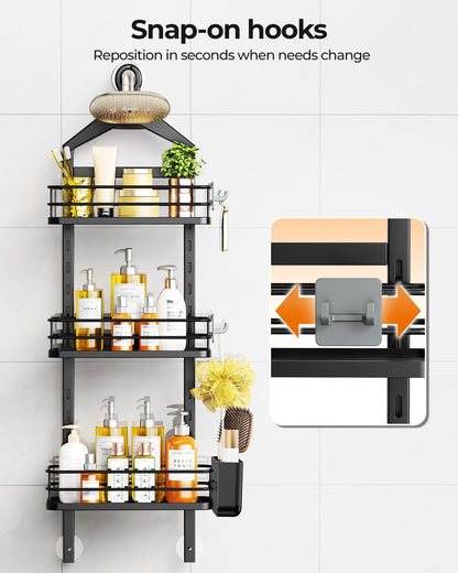 3 Tier Adjustable Shower Caddy Hanging over Head Anti-Swing Black8