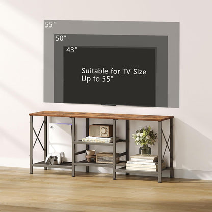 TV Stand for 55 Inch TV, Entertainment Center with 3-Tier Open Shelves, TV Console Table for Living Room, Bedroom, Rustic Brown6