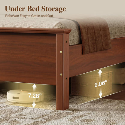 Queen Size Bed Frame with Headboard, Wood Platform Bed5