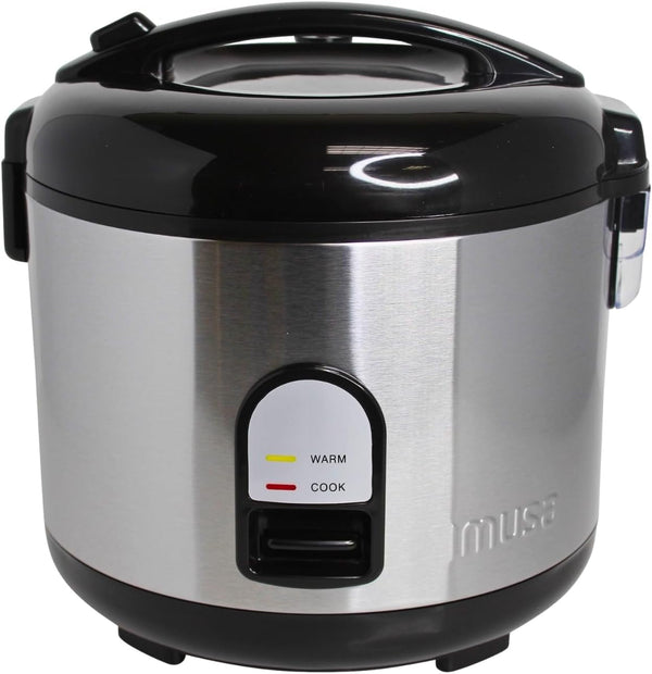 10 Cup Deluxe Stainless Steel Electric Rice Cooker with Steam Tray | Mirror-Polished Finish, Steam Tray Nonstick Pot, Ideal for Rice and Grains, Great for Large Family Dinners1
