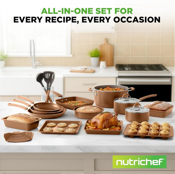 20 Piece Professional Home Kitchen Cookware and Bakeware, Pots and Pans Set Non Stick Kitchenware, Cool-Touch Handles, Non Toxic, Safe for Gas, Electric, Induction Cooktops, Easy Clean7