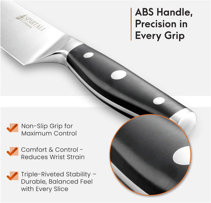 3-Piece Kitchen Knife Set – Includes 8” Chef Knife, 7” Nakiri, 3.5” Paring – High Carbon German Stainless Steel Blades, Ergonomic Handle – Versatile Knife Trio for Chopping, Dicing, and Slicing4