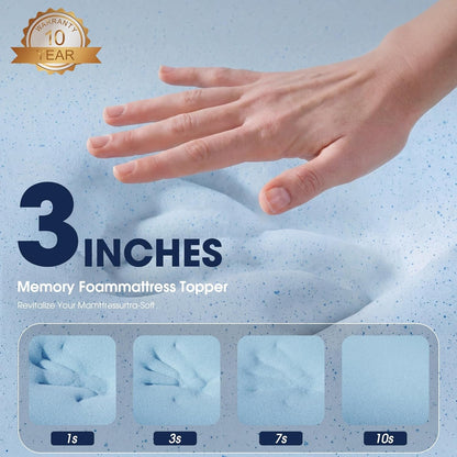 3 Inch Gel Memory Foam Mattress Topper Twin XL Size High Density Cooling Pad Pressure Relief Bed Topper (With Removable & Washable Bamboo Cover)3
