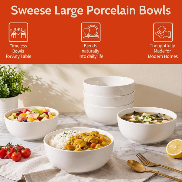 24 Oz Ceramic Cereal Bowl Set of 4, 6" Breakfast Bowl Stackable, round Serving Bowl for Rice, Snack, Fruit and Everyday Meals, White4
