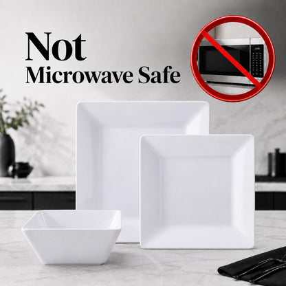 12-Piece Melamine Dinnerware Sets, Square, Service for 4, White3
