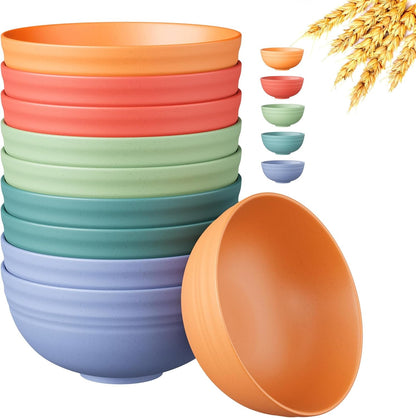 10 PCS Unbreakable Cereal Bowls,Dishwasher & Microwave Safe Wheat Straw Bowls, Easy-To-Clean Lightweight Desserts & Soup Bowl, Portable for Picnics ，Snack Plastic Bowls Set，Multi-Color1
