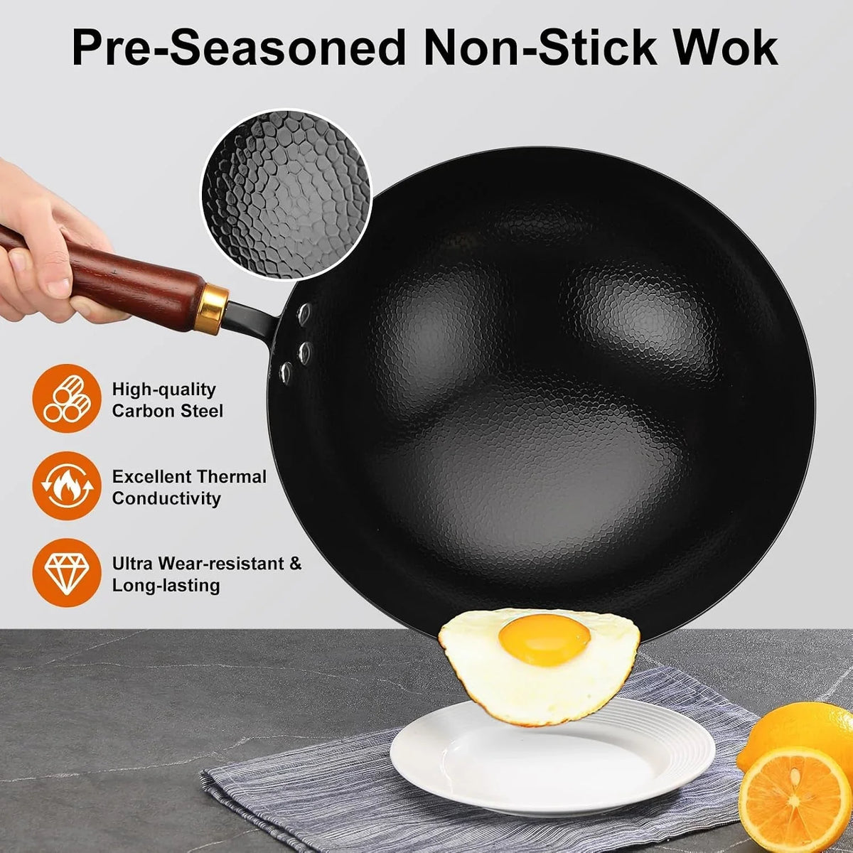 carbon-steel-wok-pan-12-6-inch-nonstick-pre-seasoned-woks-stir-fry-pans-with-glass-lid-no-chemical-coated-wok-round-bottom-hand-hammered-chinese-wok-for-gas-stoves