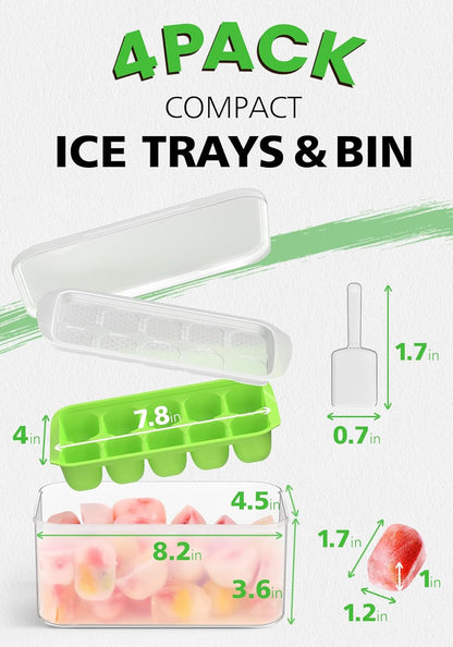 Ice Cube Tray with Lid and Bin, 4 Pack Ice Bucket Kits for RV | Stackable Silicone Ice Trays for Freezer, Easy Pop Out, BPA Free for Cocktail, Coffee, Soup, Food, Kitchen3
