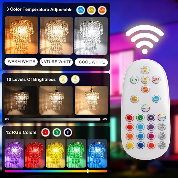 Battery Operated Chandelier 2 Pack, 3-Tier Rechargeable Pendant Light with Remote, 5000Mah Built-In Li-Polymer Battery, RGB Dimmable No Wiring Crystal Hanging Lamp for Indoor Outdoor Patio Bedroom6