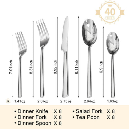 Silverware Set for 8, 40-Piece 18/0 Stainless Steel Flatware Cutlery Set2