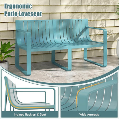 5-Piece Patio Furniture Set, Outdoor Conversation Set W/1 Loveseat, 2 Patio Chairs & 2 Side Tables, All-Weather Patio Bistro Set for Lawn, Backyard, Poolside, Balcony, Garden, Deck (Blue)9