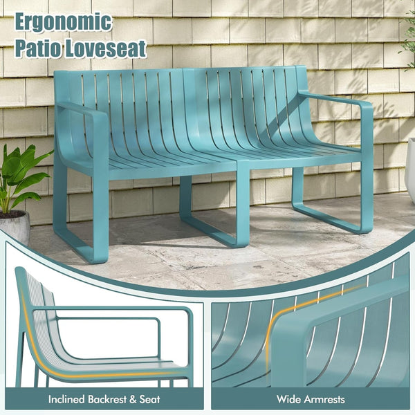 5-Piece Patio Furniture Set, Outdoor Conversation Set W/1 Loveseat, 2 Patio Chairs & 2 Side Tables, All-Weather Patio Bistro Set for Lawn, Backyard, Poolside, Balcony, Garden, Deck (Blue)9