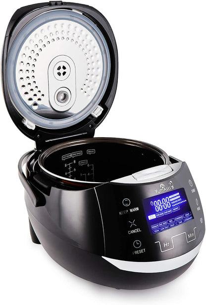 Sakura Rice Cooker with Ceramic Bowl and Advanced Fuzzy Logic (8 Cup, 1.5 Litre) 6 Rice Cook Functions, 6 Multicook Functions, Motouch LED Display, 120V Power (Black and Silver)8
