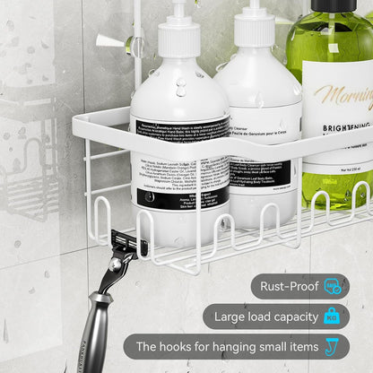 Shower Caddy Hanging, Organizer Hanging for Bathroom, Shower Basket with Hooks, Shower Storage, Shelf, Rack No Drilling for Faucet or Cross Bar (White)3