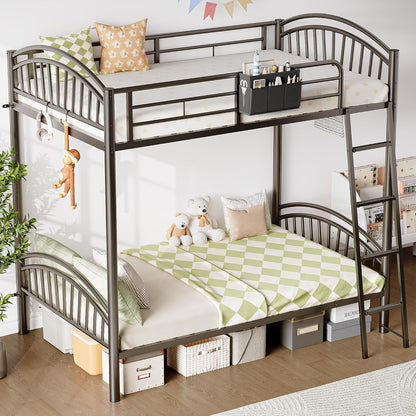 Metal Bunk Bed Twin over Twin with Storage Bag, 2 Twin Size Beds with Safety Guard Rails and Anti-Tip Nails for Teenager，Girls or Boys (Black)1