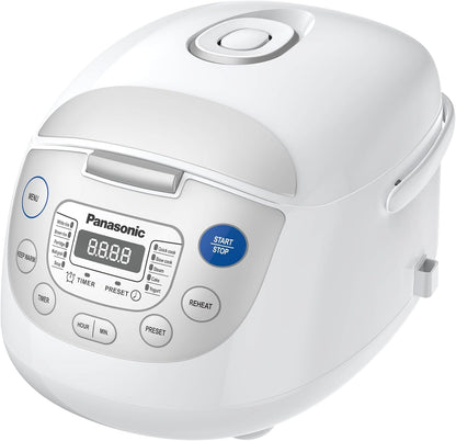 Panasonic SRZC123L Rice Cooker, 6-Cup Uncooked/12-Cup Cooked, Fuzzy Logic Microcomputer, Thick Non-Stick Aluminum Pan, Detachable Inner Lid, 10 Programs, Auto Keep Warm, Keep Warm, White1