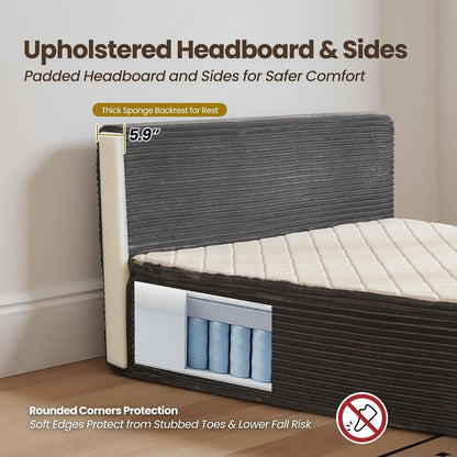 Queen Boneless Bed, Frame & Headboard & Mattress Set, Gray7