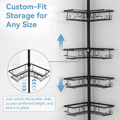 4-Tier Corner Shower Caddy Tension Pole Organizer, Black3